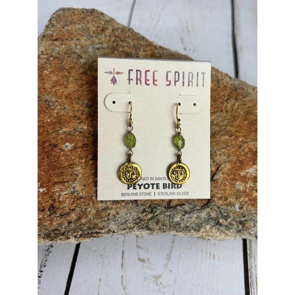 Peyote Bird Free Spirit Peridot Sterling Silver Coin Drop Earrings Santa Fe J067